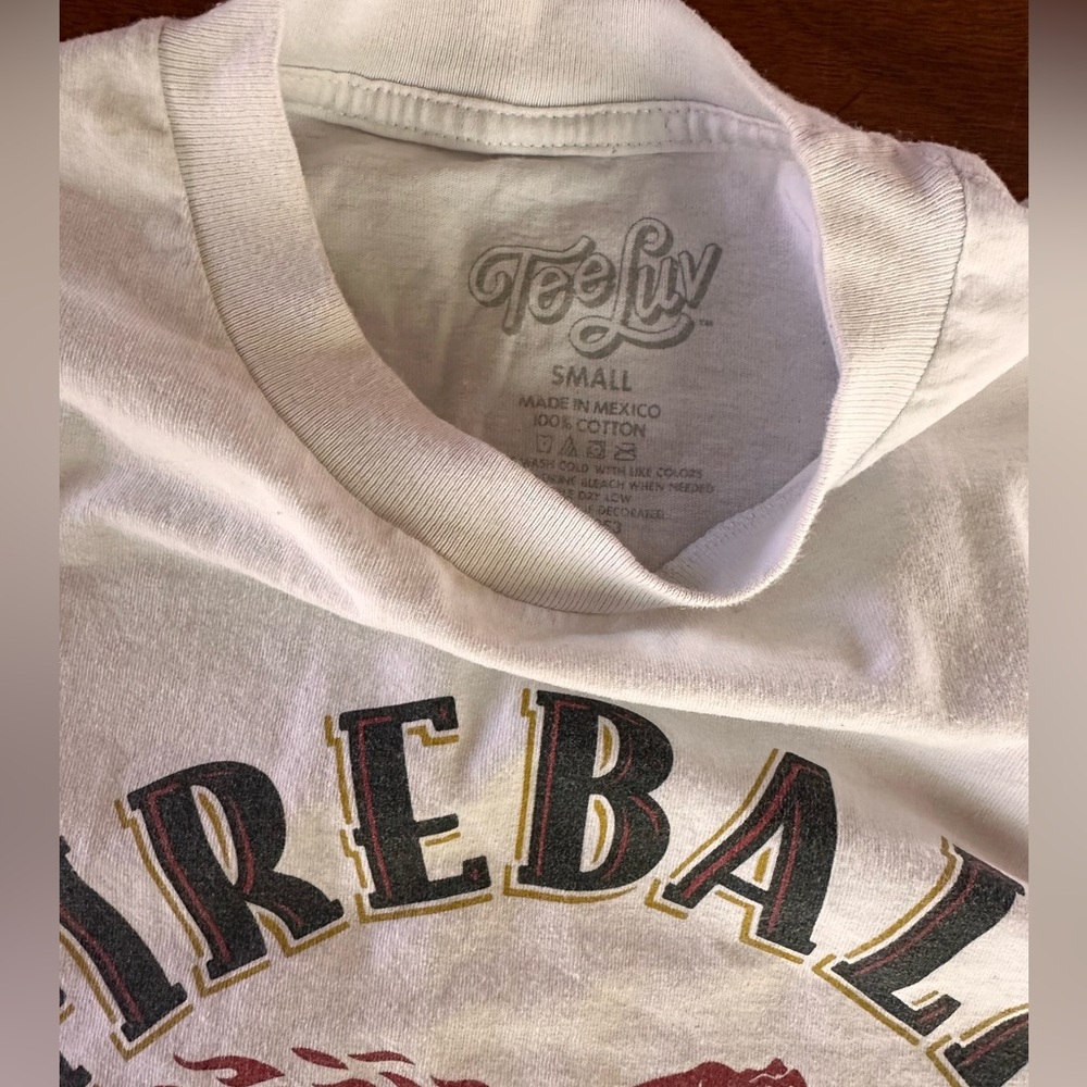 Fireball Whisky Graphic Tee Small White Double Sided Red Hot Devil Shirt - Picture 4 of 4